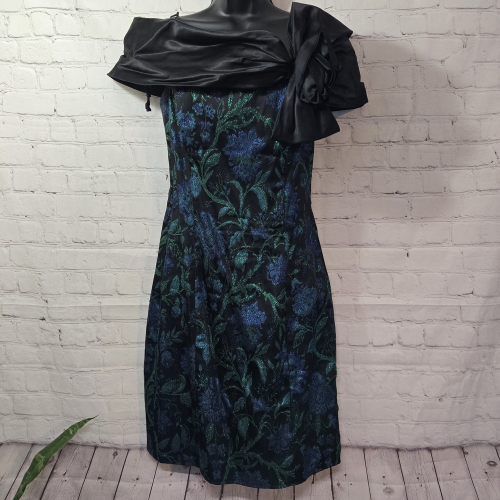 Vtg 80s Gunne Sax Jessica McClintock Metalic Brocade Mini Formal Dress Sz 9/10